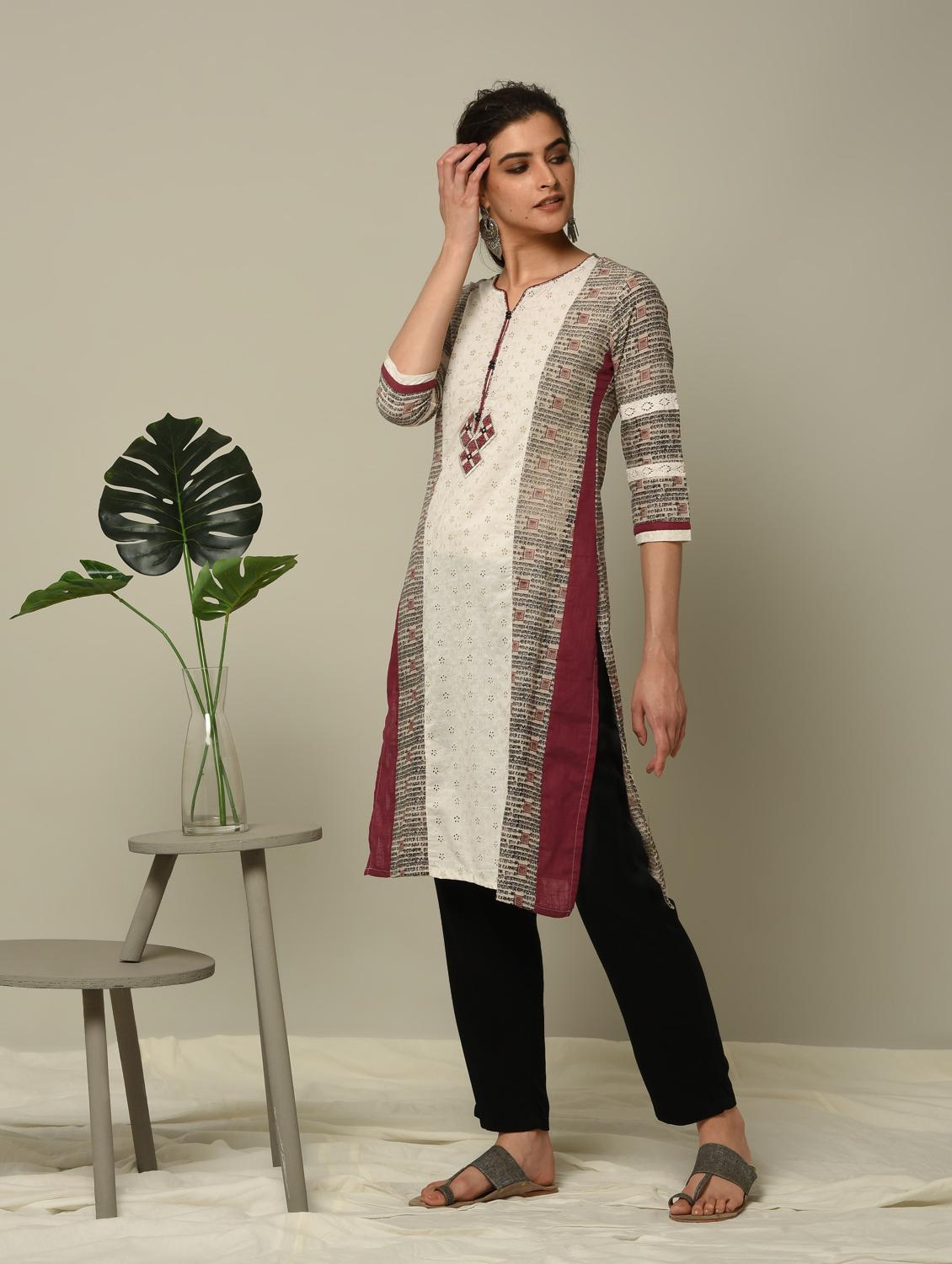 typographic printed straight kurta - 16167217 - Zoom Image - 3