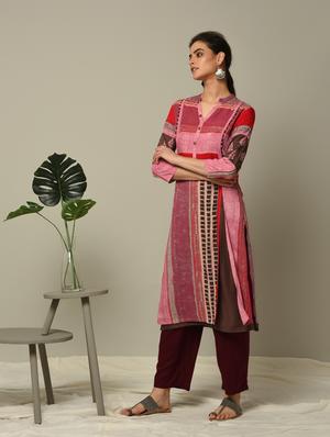 geometrical printed straight kurta - 16167222 - Standard Image - 3
