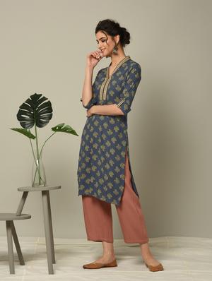 block printed straight kurta - 16167229 - Standard Image - 3