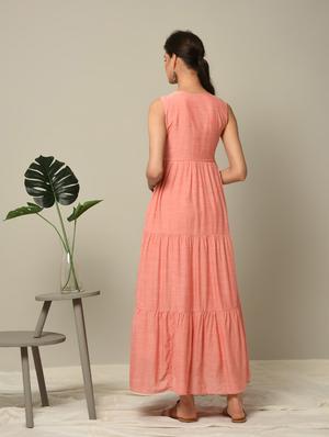 peach embroidered tiered kurta - 16167242 - Standard Image - 3