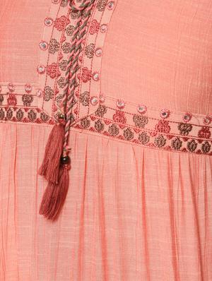 peach embroidered tiered kurta - 16167242 - Standard Image - 6