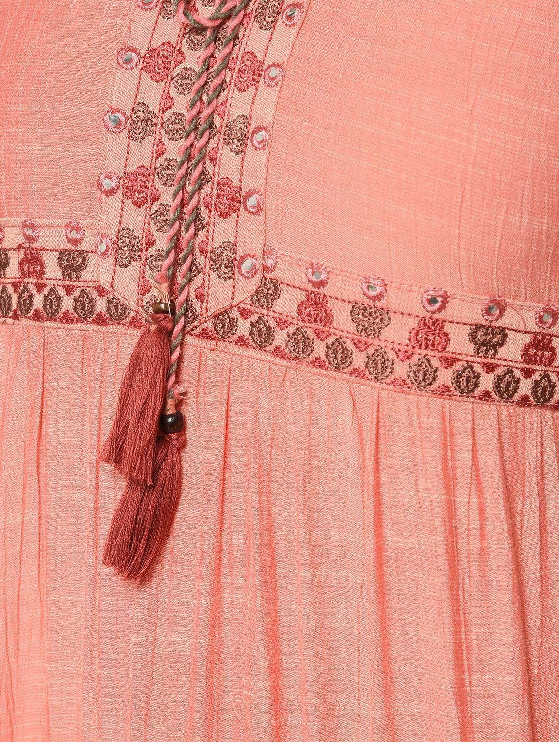peach embroidered tiered kurta - 16167242 - Zoom Image - 6