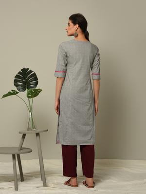 geometrical embroidered straight kurta - 16167243 - Standard Image - 3