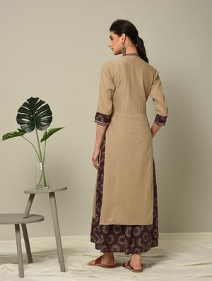 beige pintucks layered kurta - 16167276 - Standard Image - 3