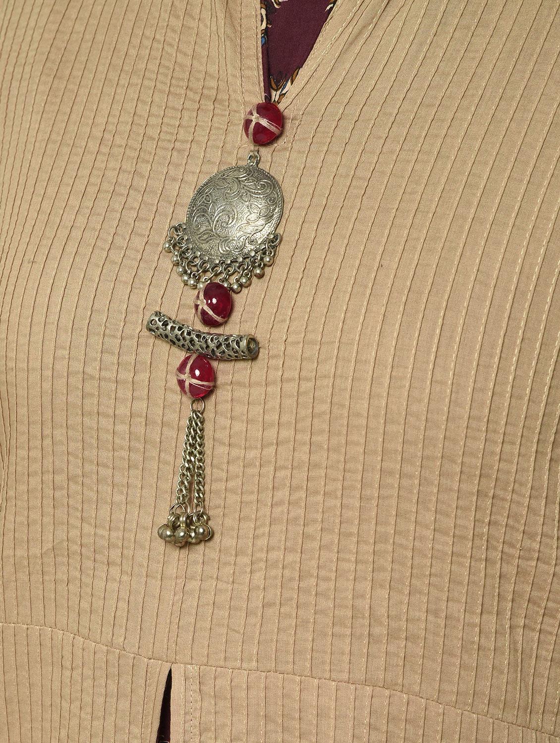 beige pintucks layered kurta - 16167276 - Zoom Image - 6