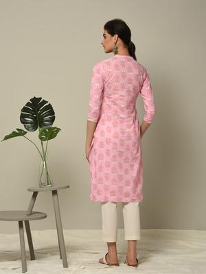 block printed straight kurta - 16167303 - Standard Image - 3
