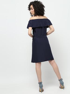 ruffled off shoulder tie knot dress - 16167809 - Standard Image - 3