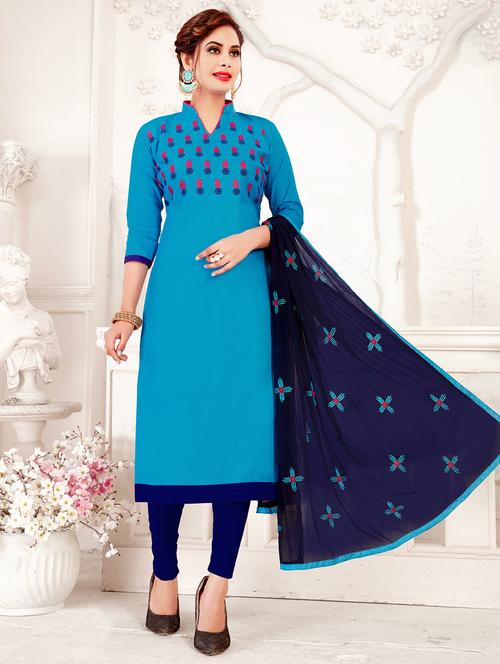 embroidered semi-stitched churidaar suit - 16169058 - Standard Image - 1