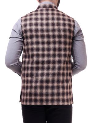 brown checkered nehru jacket - 16169245 - Standard Image - 3