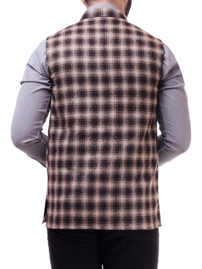 brown checkered nehru jacket - 16169245 - Zoom Image - 3