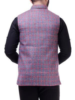 blue checkered nehru jacket - 16169247 - Standard Image - 3
