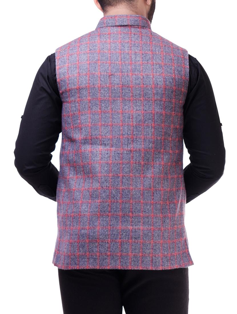 blue checkered nehru jacket - 16169247 - Zoom Image - 3