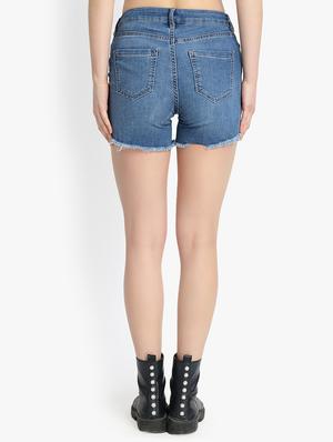 frayed he, high rise denim shorts - 16172721 - Standard Image - 3