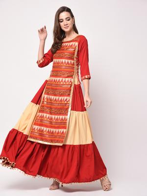 geometrical printed layered kurta - 16172930 - Standard Image - 3