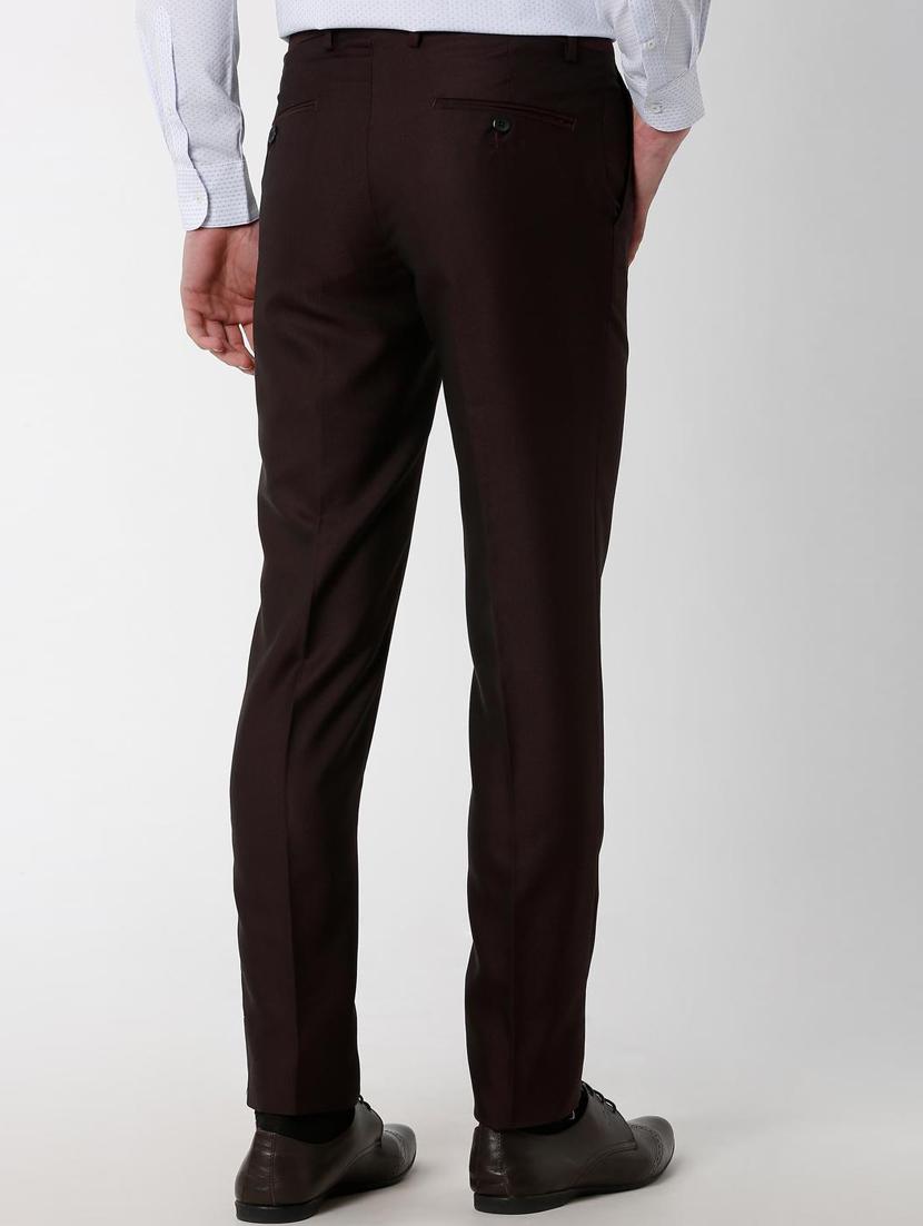 maroon polyester blend flat front formal trouser - 16174460 - Zoom Image - 3