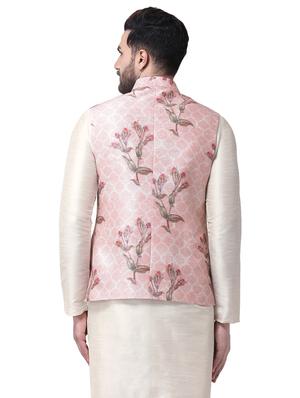 pink silk blend printed nehru jacket - 16179050 - Standard Image - 3