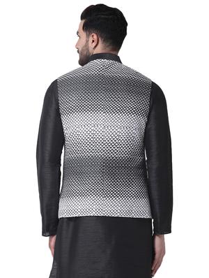black silk blend printed nehru jacket - 16179053 - Standard Image - 3