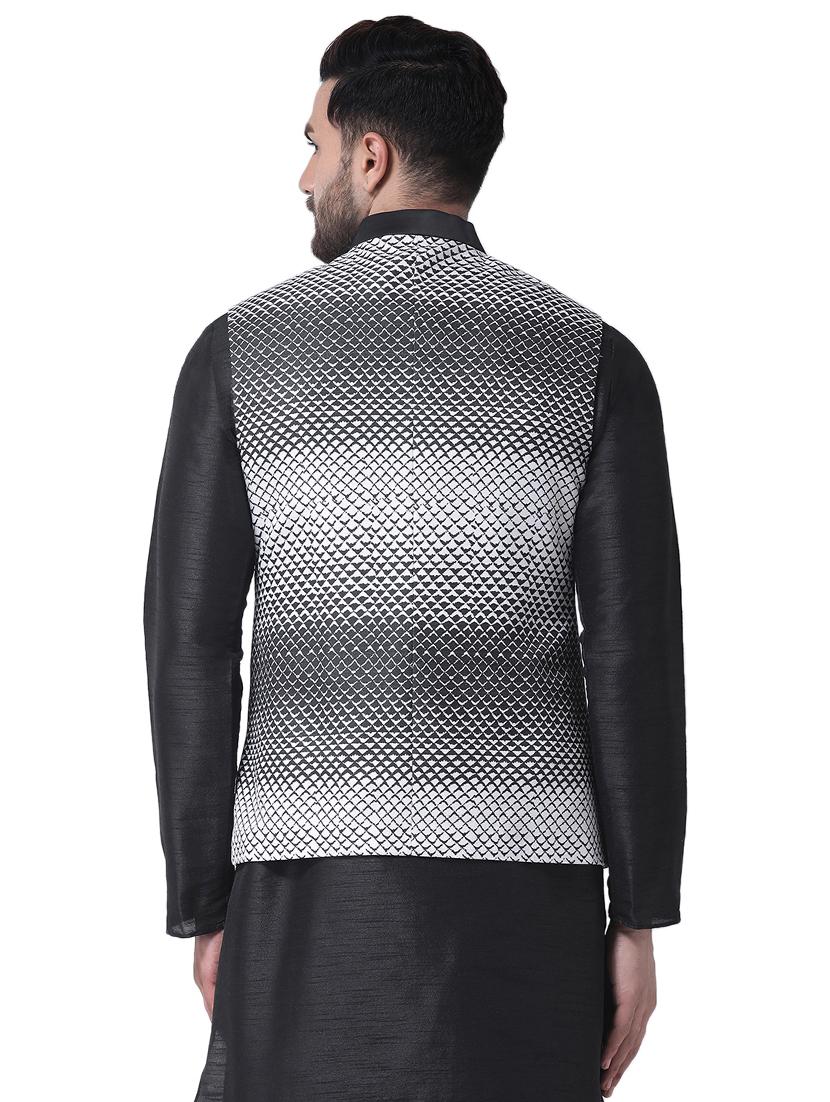 black silk blend printed nehru jacket - 16179053 - Zoom Image - 3