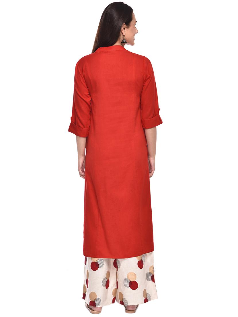 Solid kurta printed palazzo set - 16180167 - Zoom Image - 3
