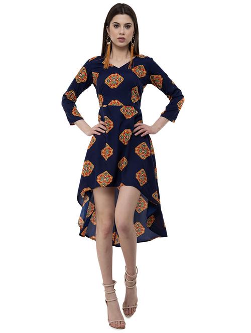v neck printed asymmetric dress - 16180192 - Standard Image - 1