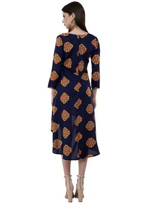 v neck printed asymmetric dress - 16180192 - Standard Image - 3