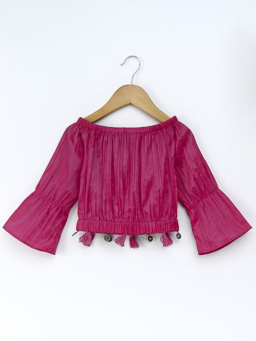 tassel detailed off shoulder crop top - 16180833 - Standard Image - 1