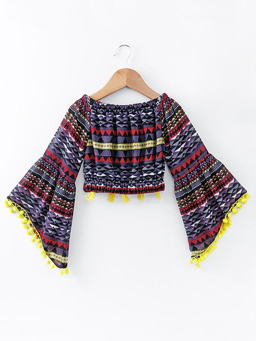 bell sleeve lace detailed crop top - 16180847 - Standard Image - 1