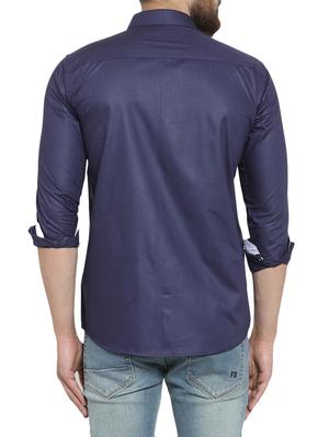navy blue solid casual shirt - 16185704 - Standard Image - 3
