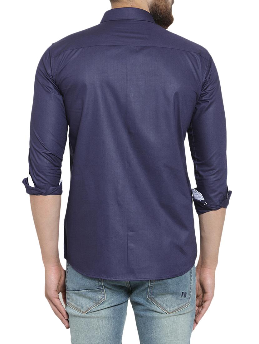 navy blue solid casual shirt - 16185704 - Zoom Image - 3