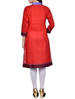 Contrast neckline solid kurta - 16186899 - Standard Image - 3