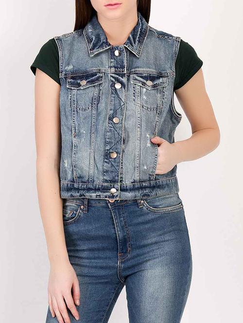 sleeveless button up denim jacket - 16187399 - Very Small Image - 1