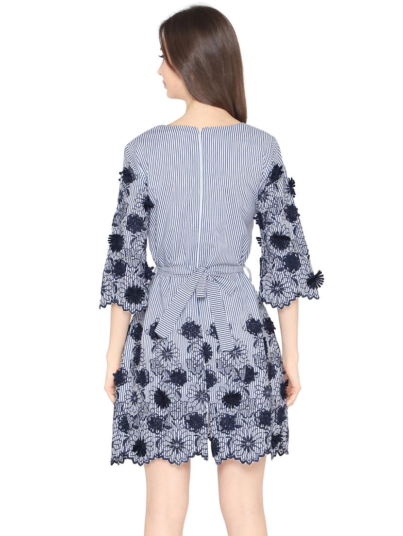 floral embroidered striped a-line dress - 16187468 - Zoom Image - 3
