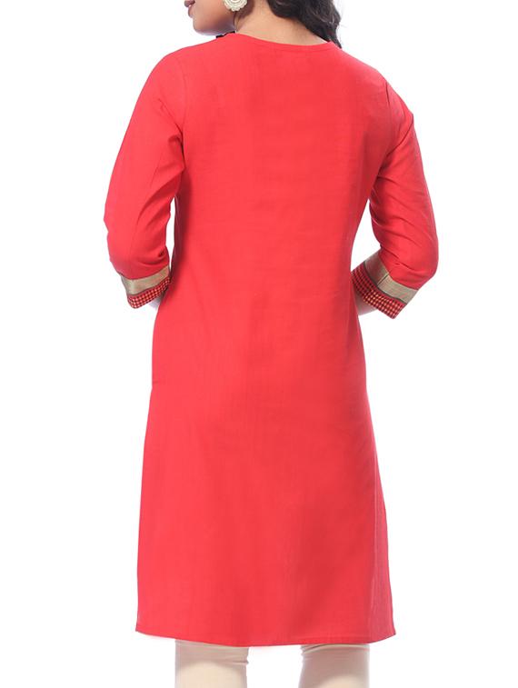 Lace detail solid straight kurta - 16187876 - Zoom Image - 3