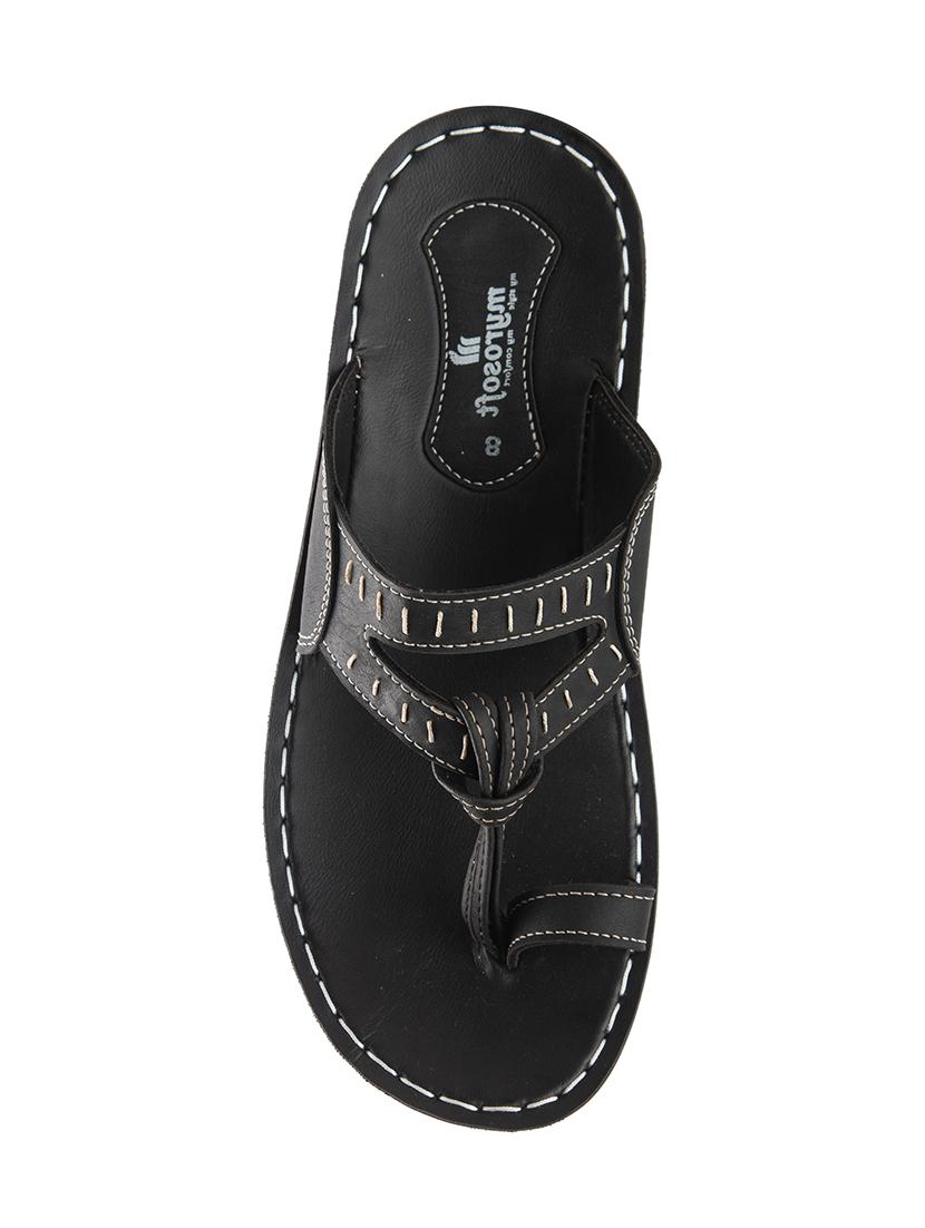 black leatherette slip on slippers - 16189961 - Zoom Image - 3