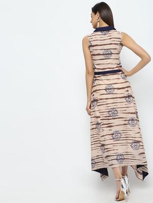 Contrast collar printed asymmetric dress - 16190143 - Standard Image - 3