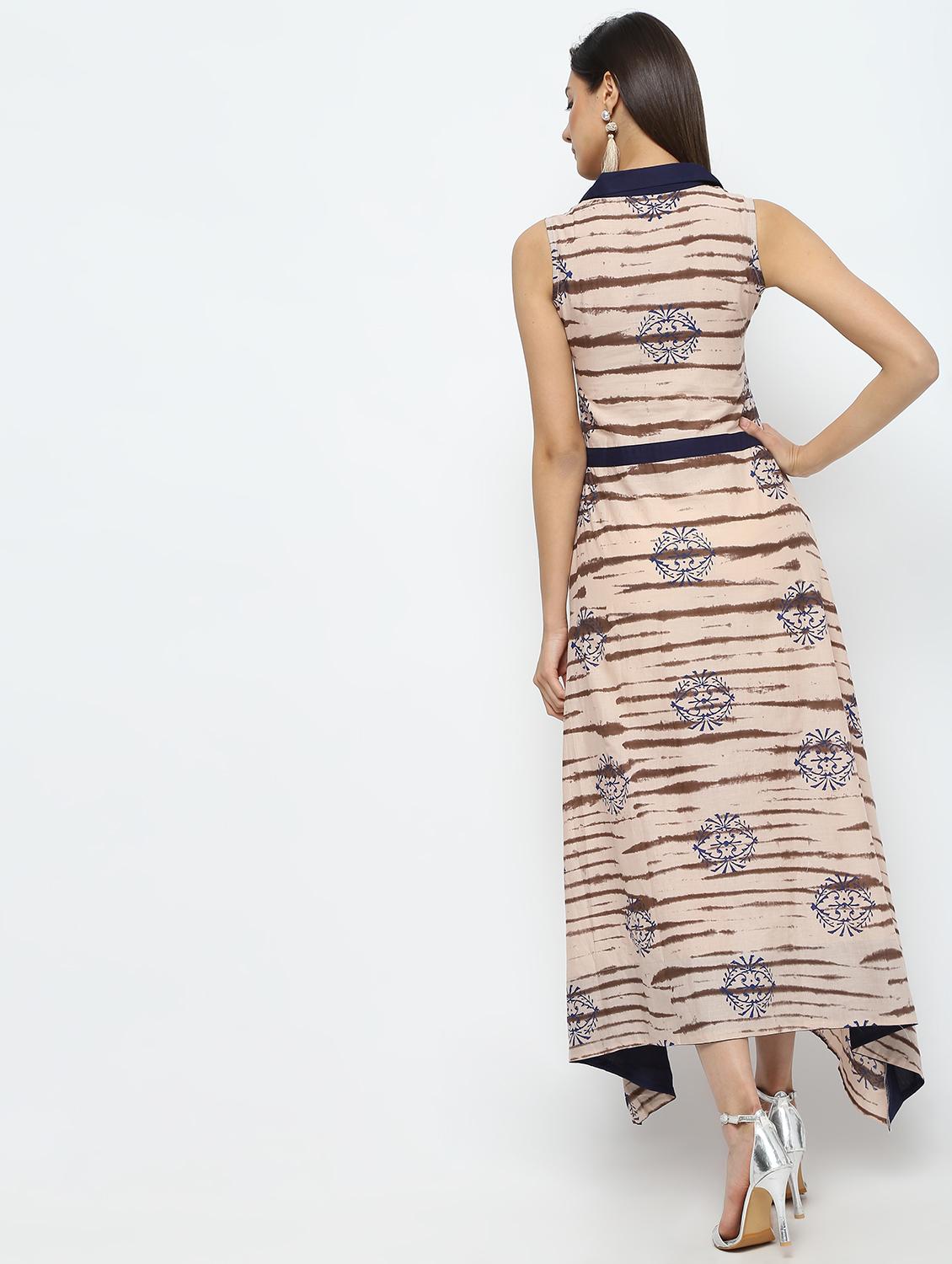 Contrast collar printed asymmetric dress - 16190143 - Zoom Image - 3