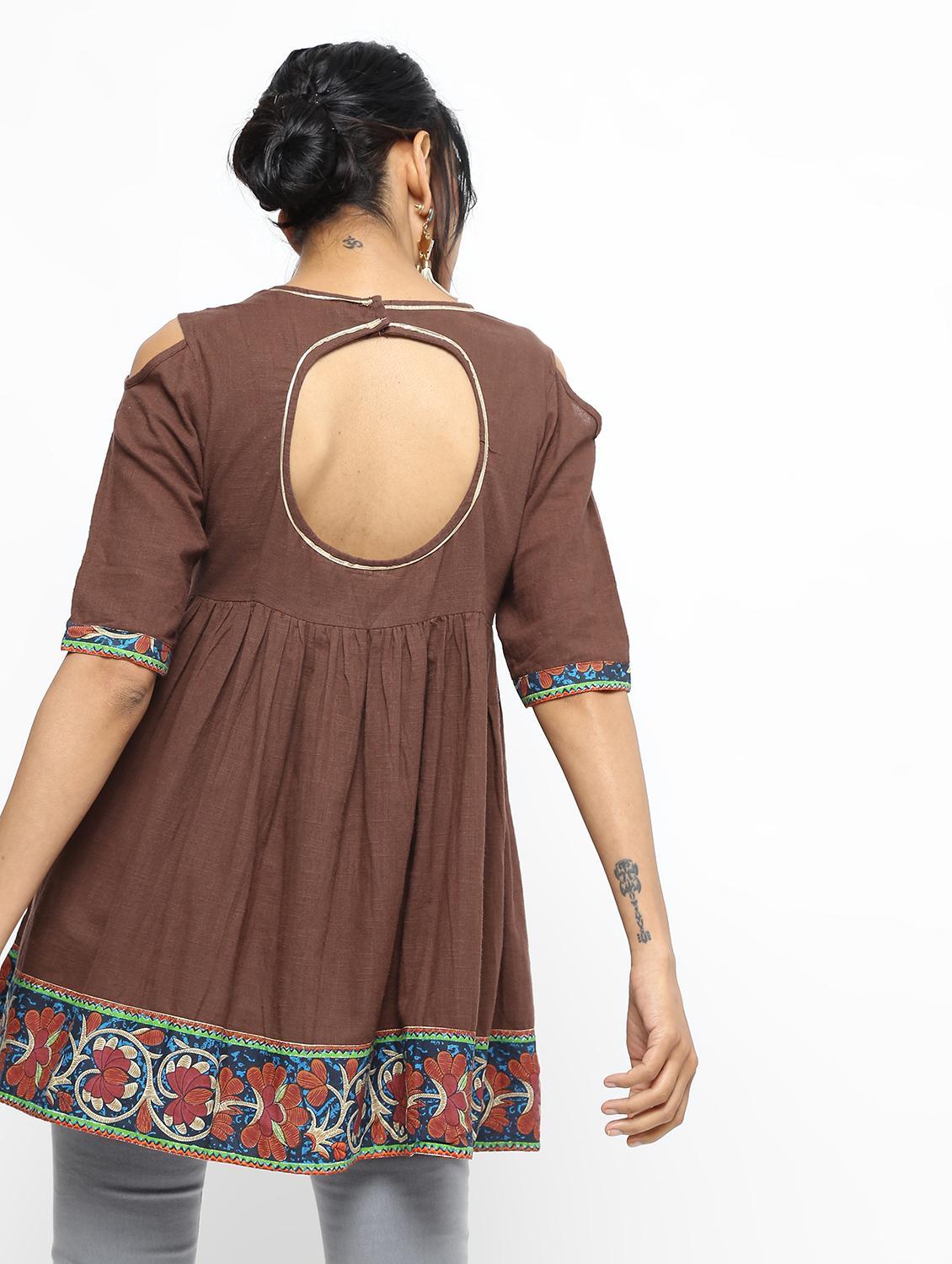 Cold shoulder flared kurti - 16190155 - Zoom Image - 3