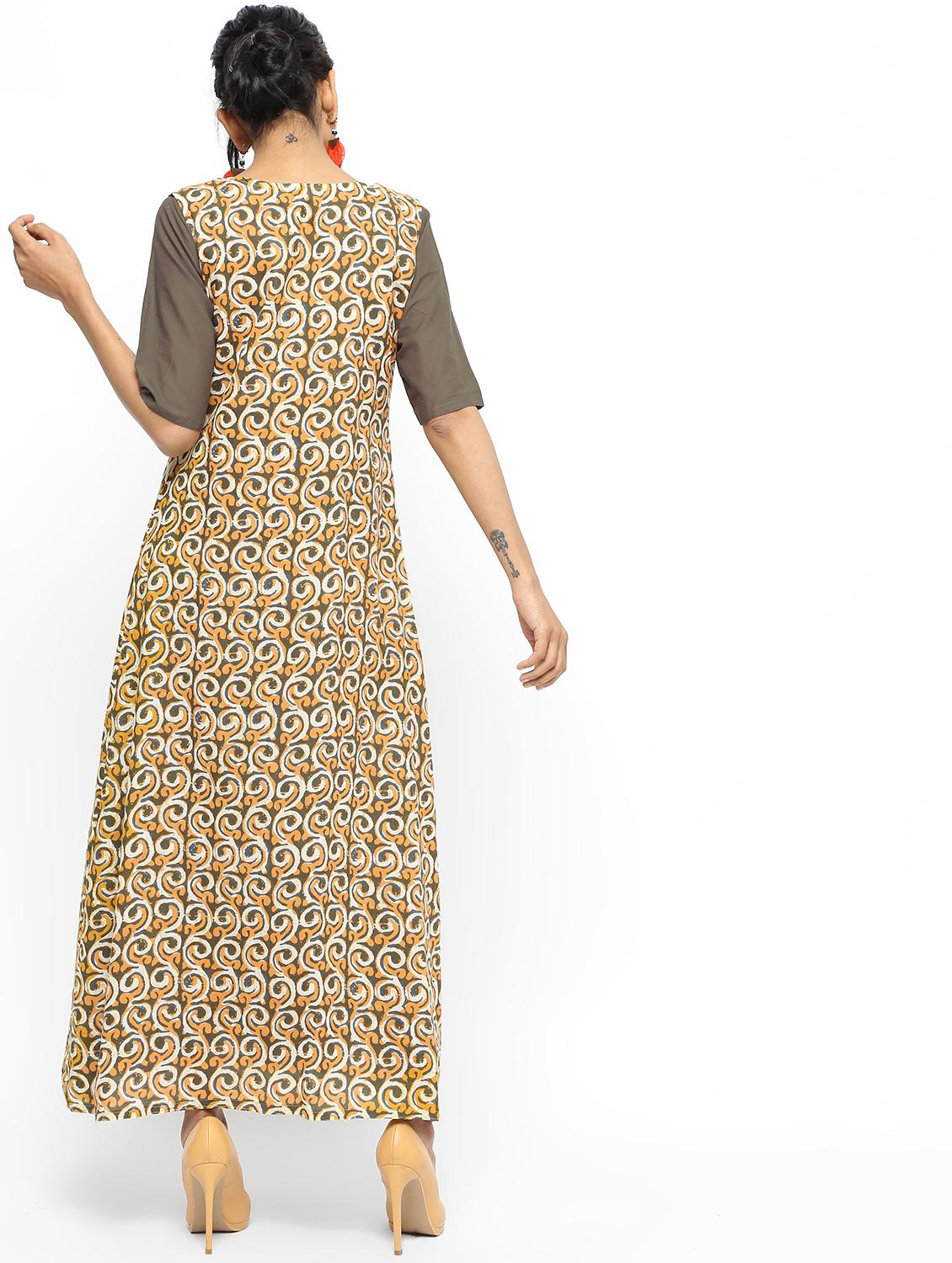 Solid flared kurta with printed jacket - 16190159 - Zoom Image - 3