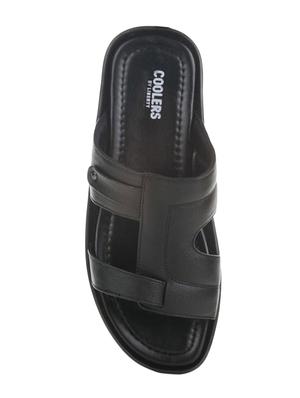 black leatherette slip on slippers - 16191167 - Standard Image - 3