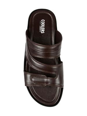brown leatherette slip on slippers - 16191239 - Standard Image - 3