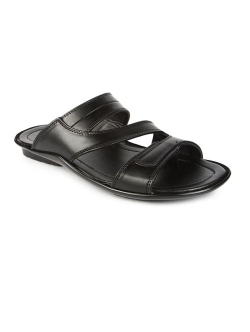 black leatherette slip on slippers - 16191243 - Very Small Image - 1
