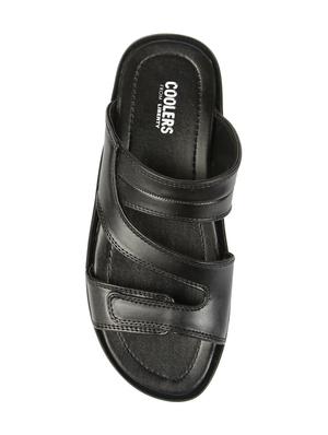 black leatherette slip on slippers - 16191243 - Standard Image - 3