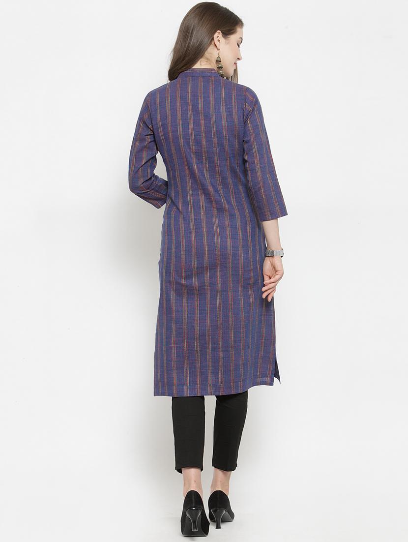 striped printed straight kurta - 16193800 - Zoom Image - 3