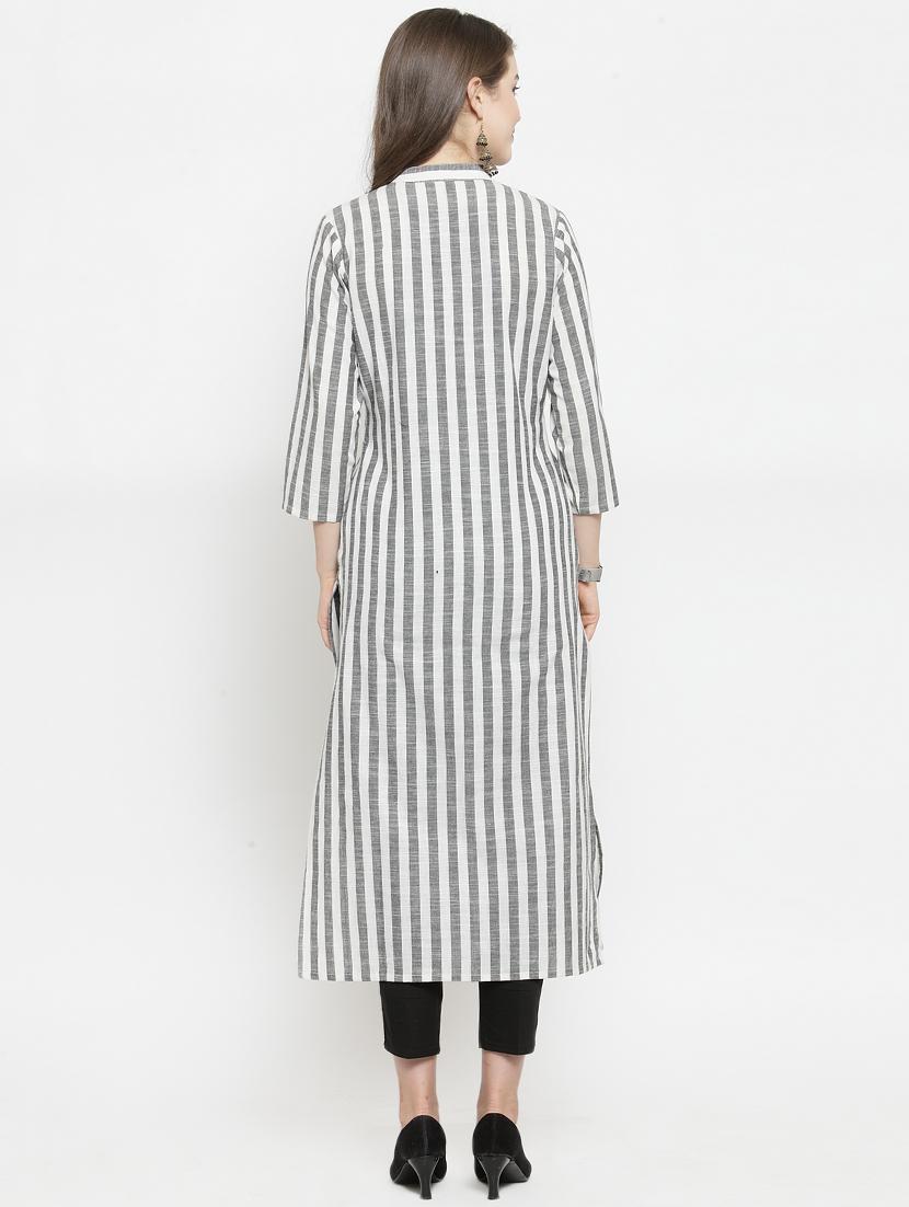 striped printed straight kurta - 16193804 - Zoom Image - 3