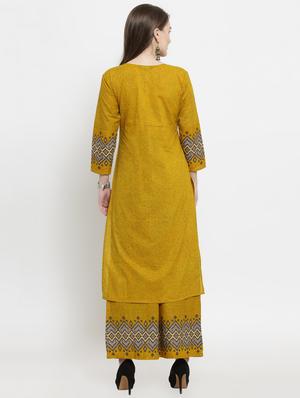 mustard printed kurta palazzo set - 16194931 - Standard Image - 3