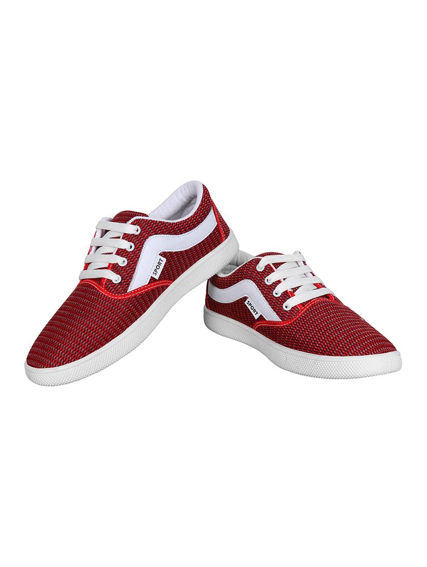 maroon fabric lace up sneakers - 16195546 - Zoom Image - 3