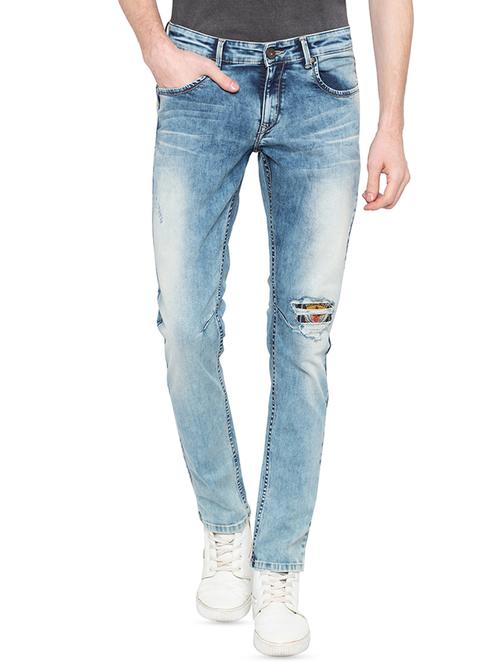 blue heavy washed patched jeans - 16197859 - Standard Image - 1