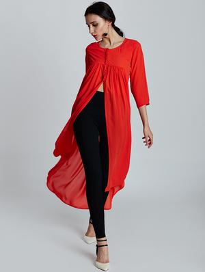 solid high slit kurta - 16200796 - Standard Image - 3