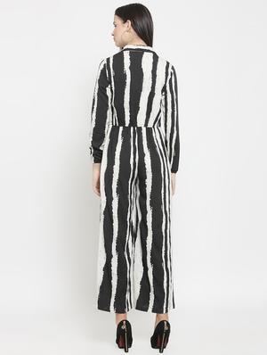 button detail striped full leg jumpsuit - 16201018 - Standard Image - 3