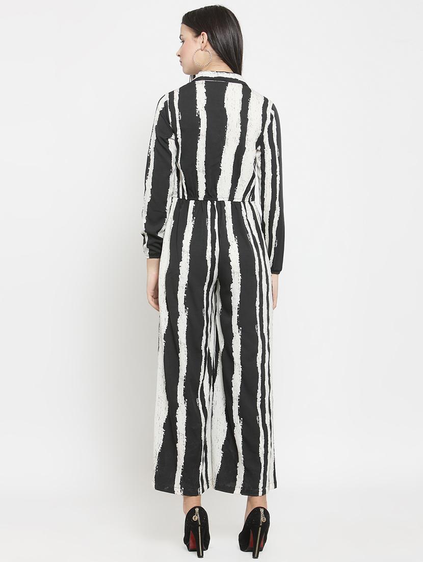 button detail striped full leg jumpsuit - 16201018 - Zoom Image - 3